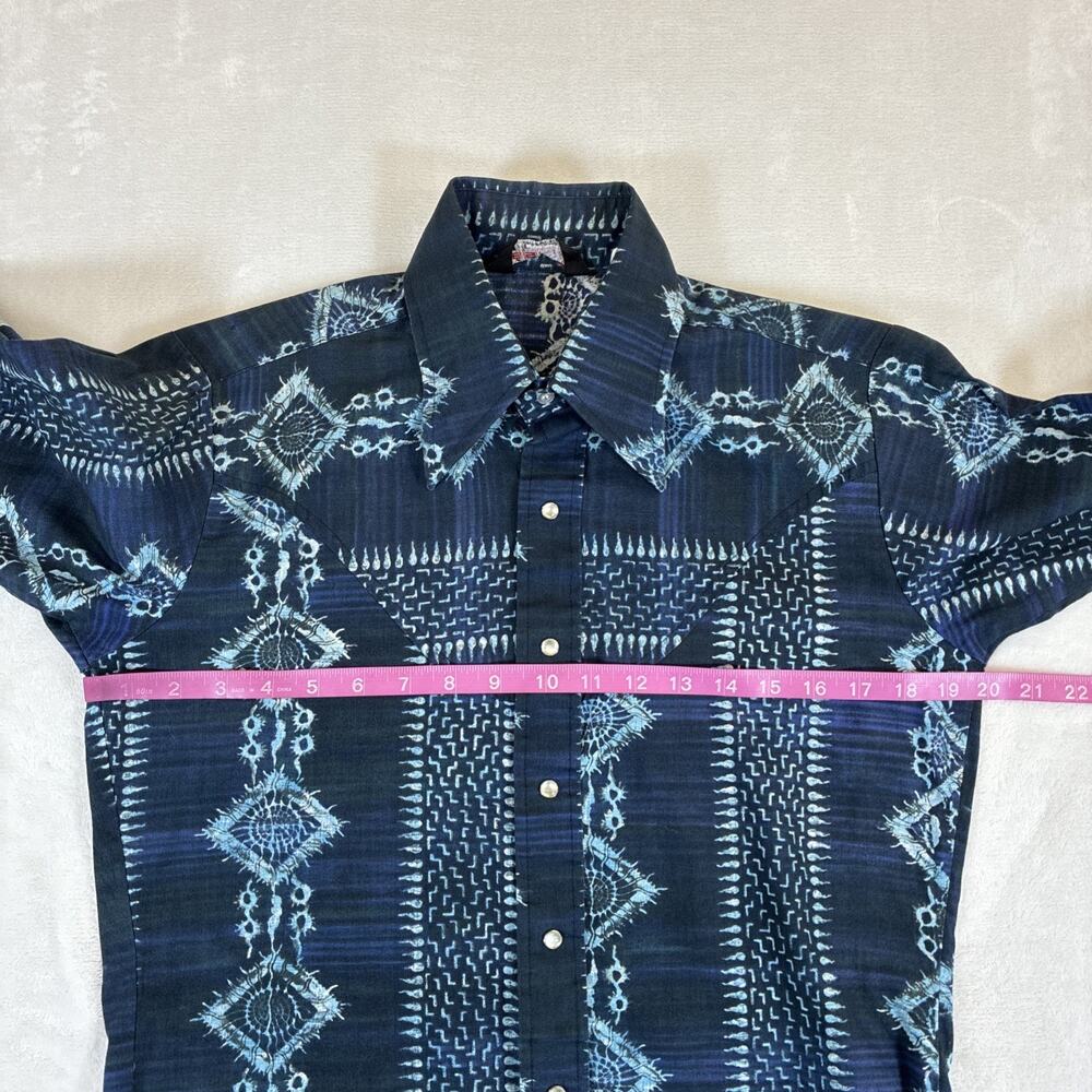 Vintage Esprit By Campus M 15-15.5 Blue Print Pearl Snap Long Sleeve Charity - Picture 4 of 13